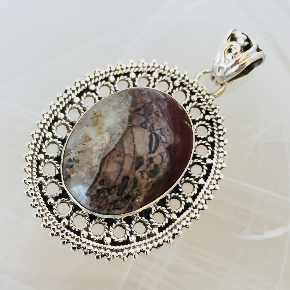 .925 Sterling Silver Pendant Mushroom Rhyolite